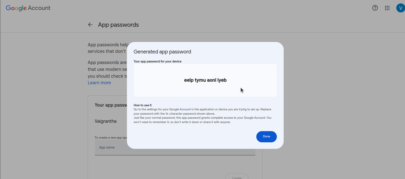 App Password Screenshot